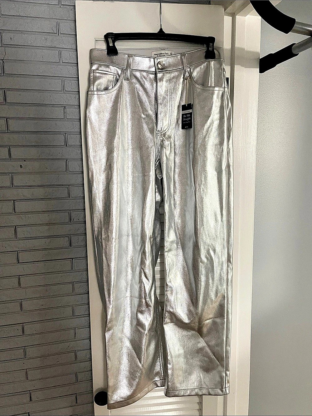 Abercrombie & Fitch The 90s Straight Ultra High Rise Pants Women's Metallic Wide